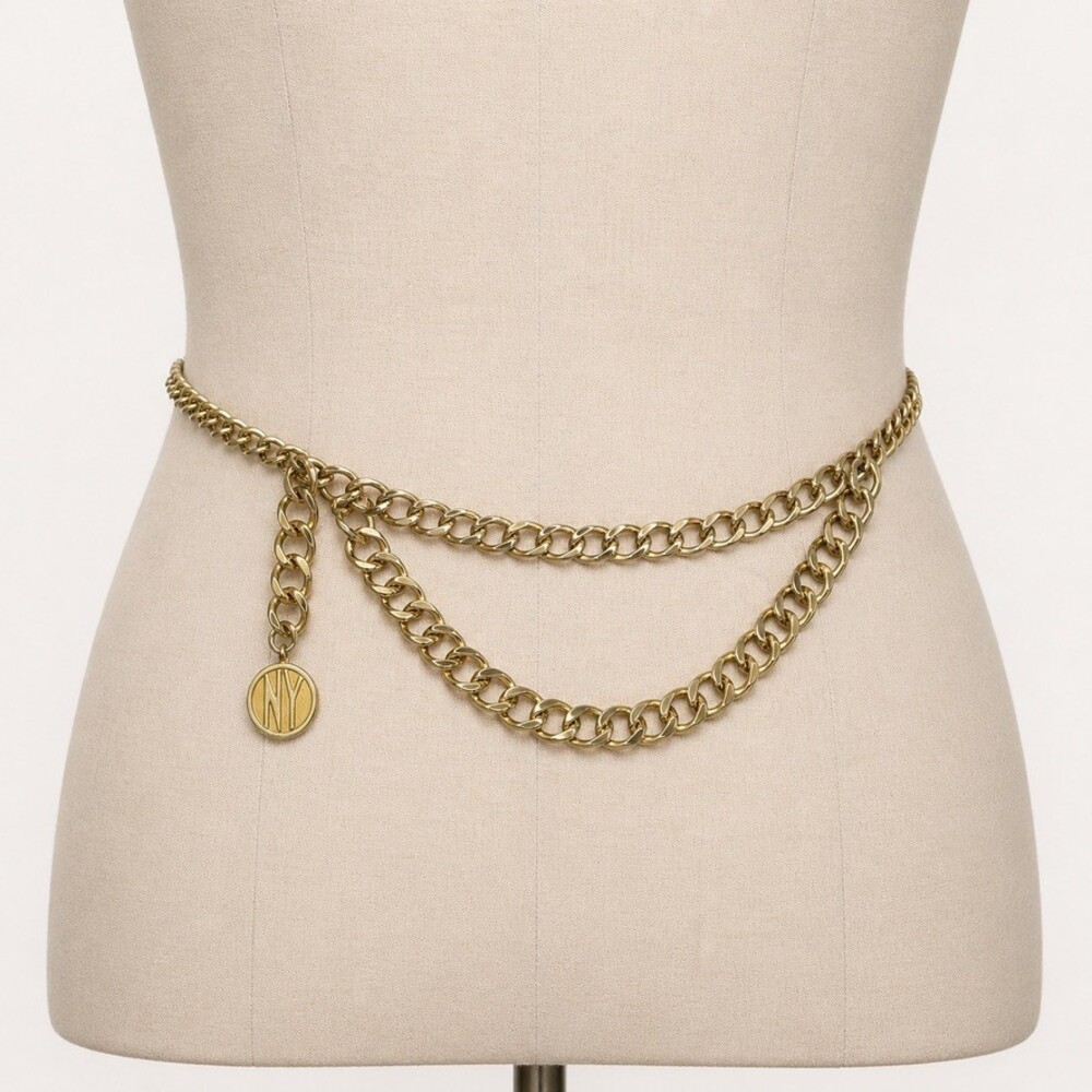 Vintage womens belt Gold Tone Curb Chain Belt heavy chunky Draped coin - Picture 11 of 11